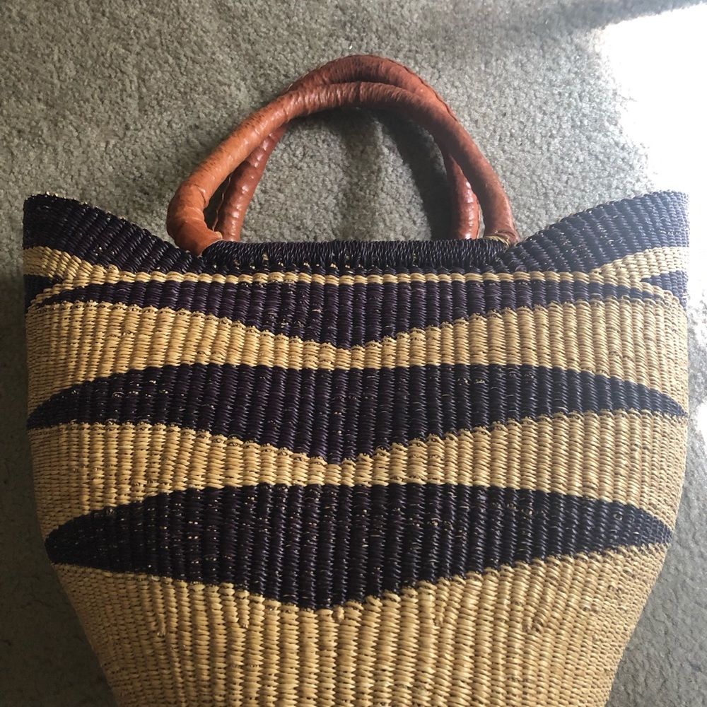 Beautiful Woven Market Basket with Leather Handles